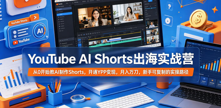 YouTube AI Shorts出海实战营，从0开始教AI制作Shorts，开通YPP变现，月入万刀，新手可复制的实操路径-孔明聊项目