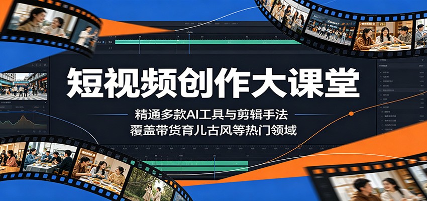 短视频创作大课堂：精通多款AI工具与剪辑手法，覆盖带货、育儿、古风等热门领域-孔明聊项目