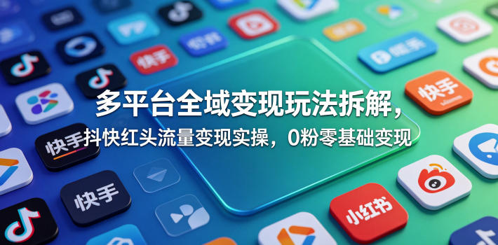 多平台全域变现玩法拆解，抖快红头流量变现实操，0粉零基础变现-孔明聊项目