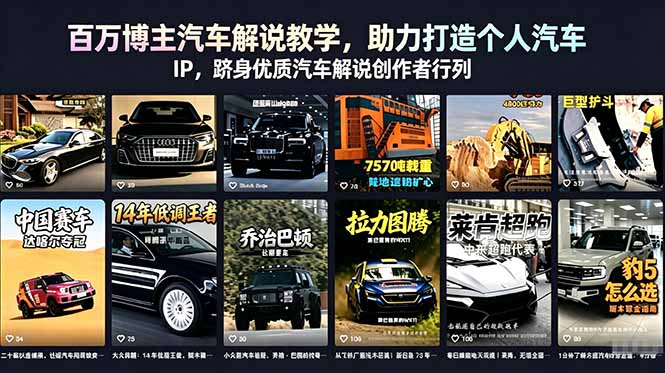 百万博主汽车解说教学，助力打造个人汽车 IP，跻身优质汽车解说创作者行列-孔明聊项目