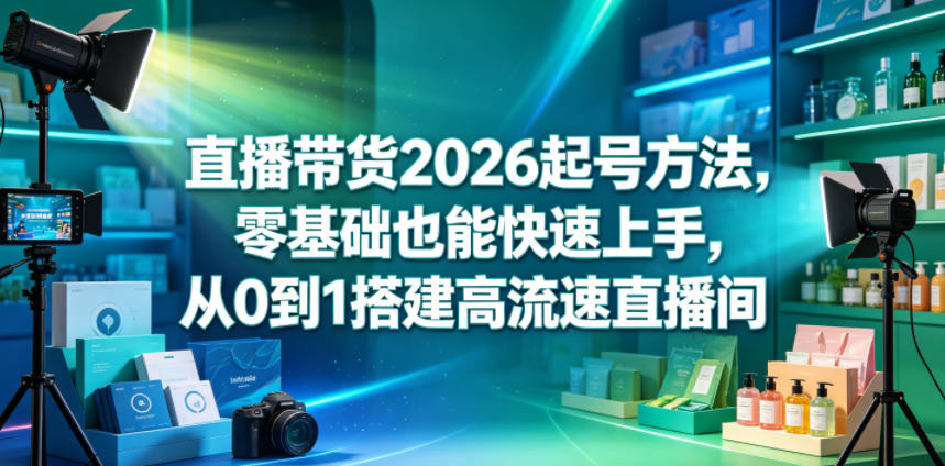直播带货2026起号方法，零基础也能快速上手，从0到1搭建高流速直播间-孔明聊项目