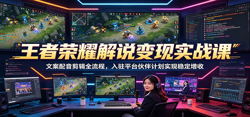 王者荣耀解说变现实战课：文案配音剪辑全流程，入驻平台伙伴计划实现稳定增收-孔明聊项目