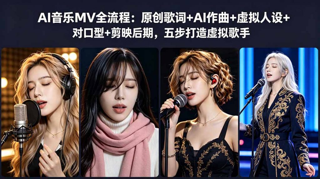AI音乐MV全流程:原创歌词+AI作曲+虚拟人设+对口型+剪映后期,五步打造虚拟歌手-孔明聊项目
