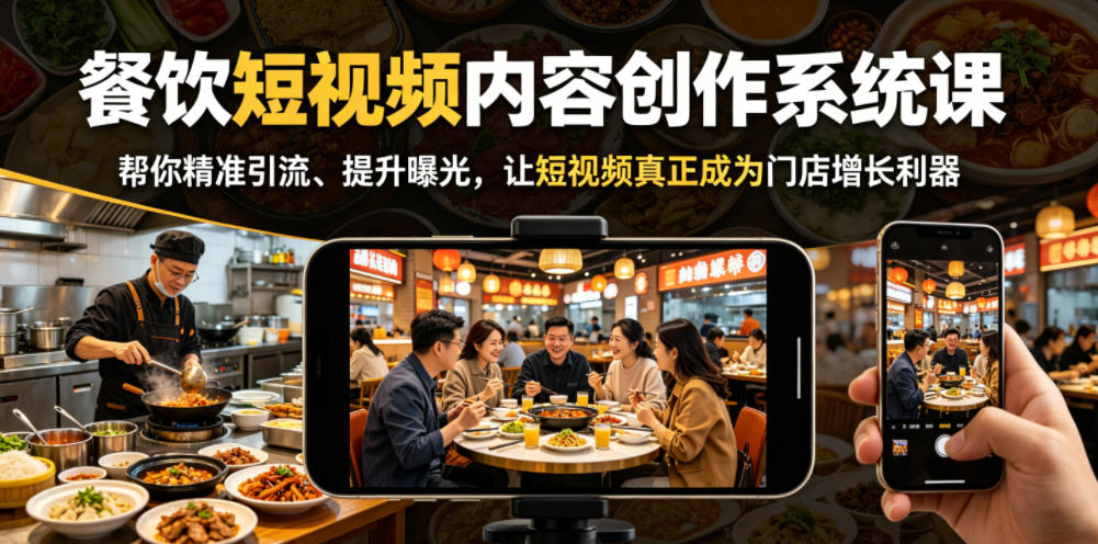 餐饮短视频内容创作系统课，帮你精准引流、提升曝光，让短视频真正成为门店增长利器-孔明聊项目