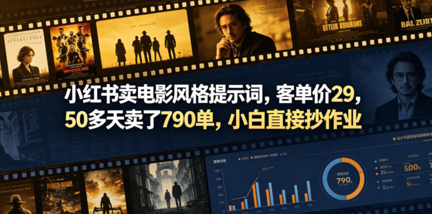 小红书卖电影风格提示词，客单价29，50多天卖了790单，小白直接抄作业！-孔明聊项目