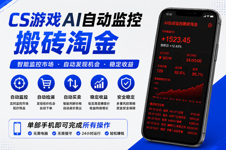 CS游戏AI自动监控搬砖淘金，稳定运行多年，支持任何形式验证，日入300+【揭秘】-孔明聊项目
