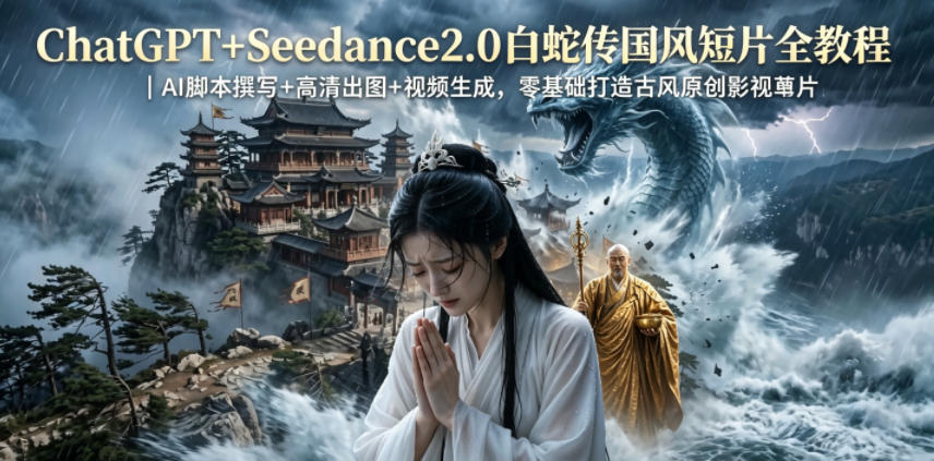ChatGPT+Seedance2.0白蛇传国风短片全教程｜AI脚本撰写+高清出图+视频生成，零基础打造古风原创影视短片-孔明聊项目
