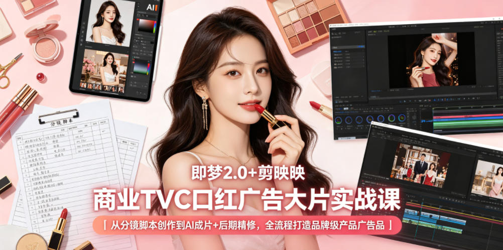 即梦2.0+剪映商业TVC口红广告大片实战课｜从分镜脚本创作到AI成片+后期精修，全流程打造品牌级产品广告-孔明聊项目