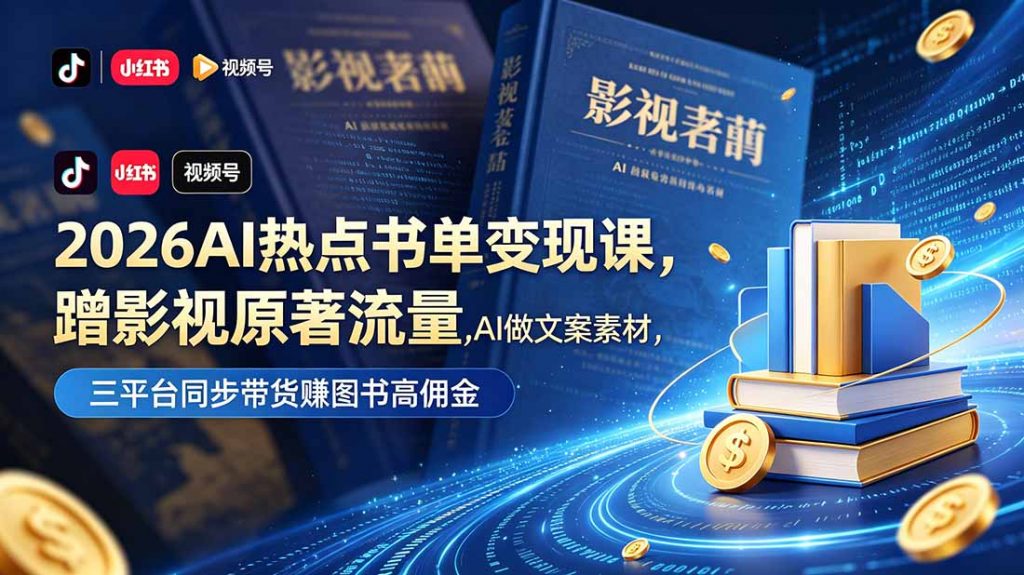 2026AI热点书单变现课，蹭影视原著流量，AI做文案素材，三平台同步带货赚图书高佣金-孔明聊项目
