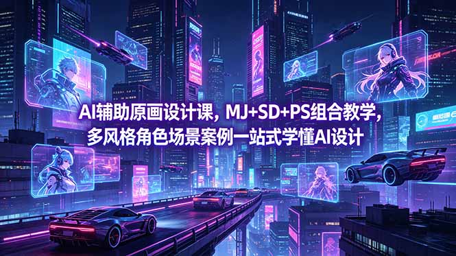 AI辅助原画设计课，MJ+SD+PS组合教学，多风格角色场景案例一站式学懂AI设计-孔明聊项目