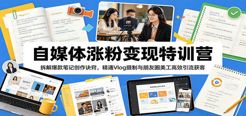 自媒体涨粉变现特训营：拆解爆款笔记创作诀窍，精通Vlog摄制与朋友圈美工高效引流获客-孔明聊项目