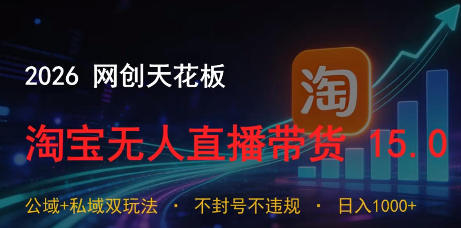 2026网创天花板，淘宝无人直播带货15.0，公域+私域双玩法，日入1k+，不违规不封号【揭秘】-孔明聊项目