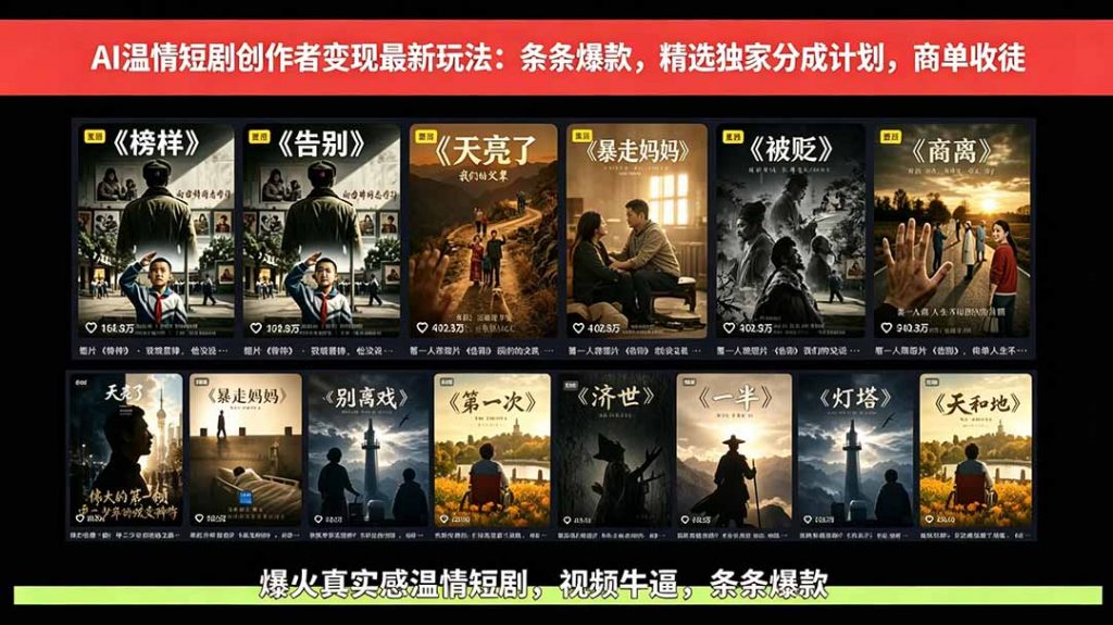 AI温情短剧创作者变现最新玩法：视频牛逼，条条爆款，精选独家分成计划，商单收徒-孔明聊项目