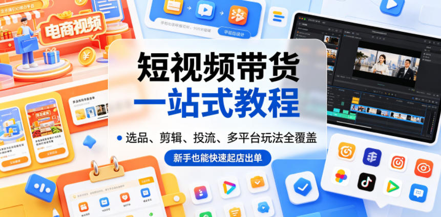 短视频带货一站式教程，选品、剪辑、投流、多平台玩法全覆盖，新手也能快速起店出单-孔明聊项目