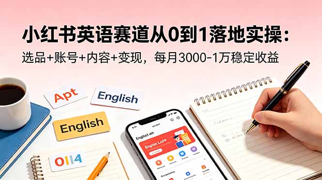 小红书英语赛道从0到1落地实操：选品+账号+内容+变现，每月3000-1万稳定收益-孔明聊项目