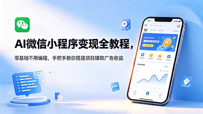 AI微信小程序变现全教程，零基础不用编程，手把手教你搭建项目赚取广告收益-孔明聊项目