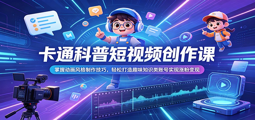 卡通科普短视频创作课：掌握动画风格制作技巧，轻松打造趣味知识类账号实现涨粉变现-孔明聊项目