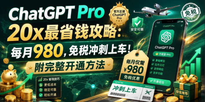 ChatGPT Pro 20x最省钱攻略：每月980，免税冲刺上车！附完整开通方法【文档】-孔明聊项目