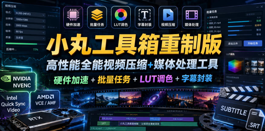 小丸工具箱重制版–高性能全能视频压缩+媒体处理工具｜硬件加速+批量任务+LUT调色+字幕封装-孔明聊项目