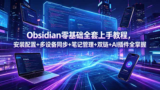 Obsidian零基础全套上手教程，安装配置+多设备同步+笔记管理+双链+AI插件全掌握-孔明聊项目