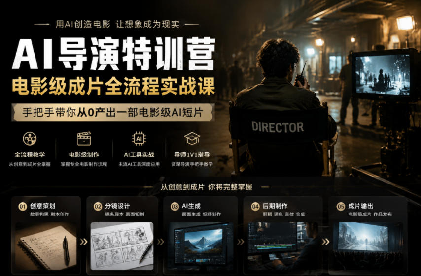 AI导演特训营，电影级成片全流程实战课，手把手带你从0产出一部电影级AI短片-孔明聊项目