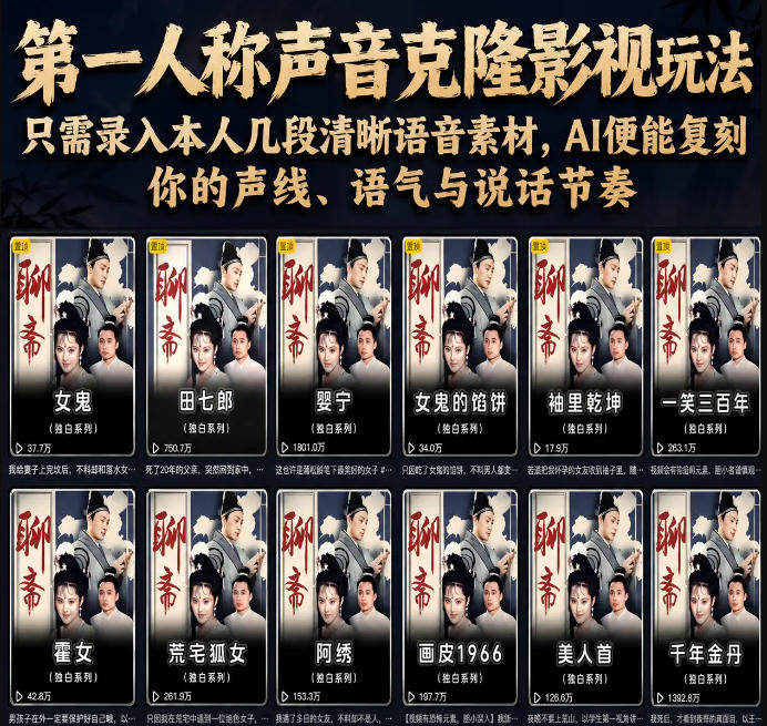 第一人称声音克隆影视玩法，只需录入本人几段清晰语音素材，AI便能复刻你的声线、语气与说话节奏-孔明聊项目
