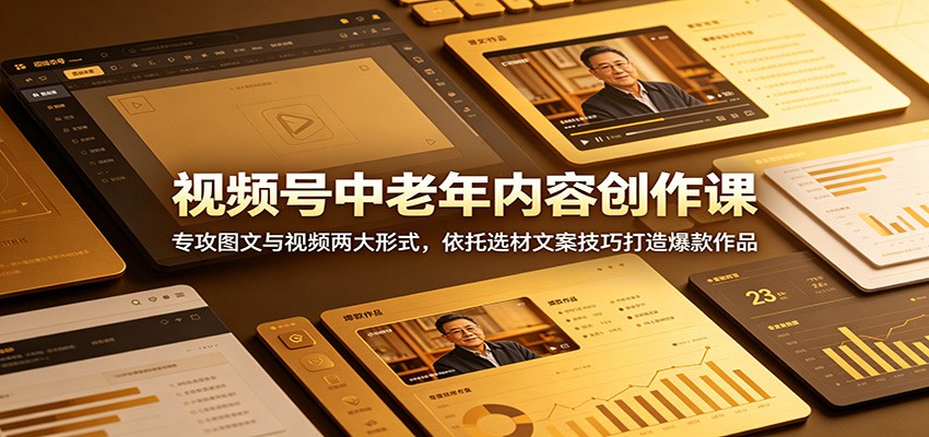 视频号中老年内容创作课：专攻图文与视频两大形式，依托选材文案技巧打造爆款作品-孔明聊项目