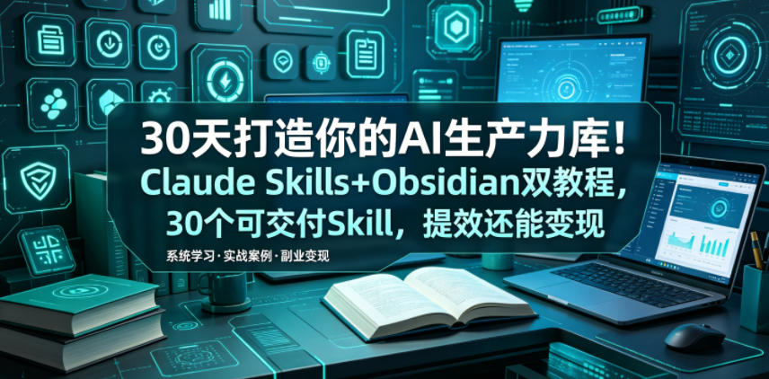 30天打造你的AI生产力库!Claude Skills+Obsidian 双教程,30 个可交付 Skill,提效还能变现-孔明聊项目