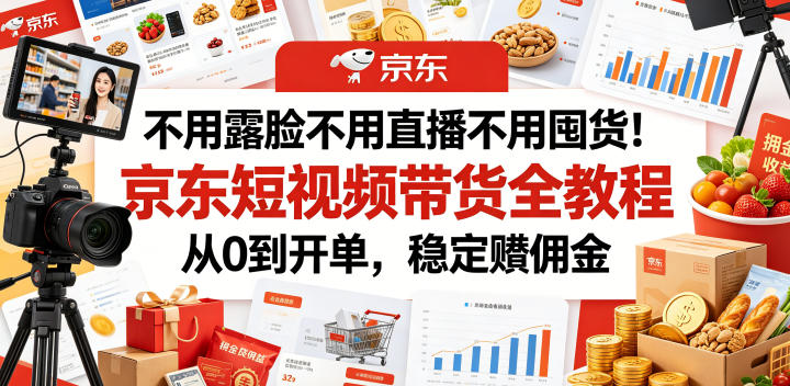 不用露脸不用直播不用囤货！京东短视频带货全教程，从0到开单，稳定賺佣金-孔明聊项目