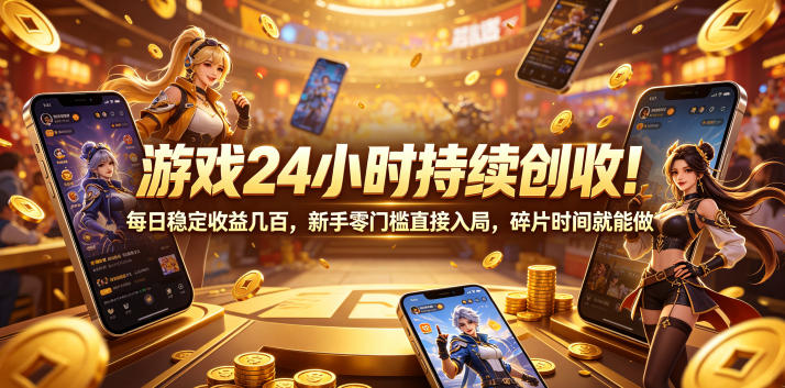 游戏24小时持续创收！每日稳定收益几百，新手零门槛直接入局，碎片时间就能做【揭秘】-孔明聊项目
