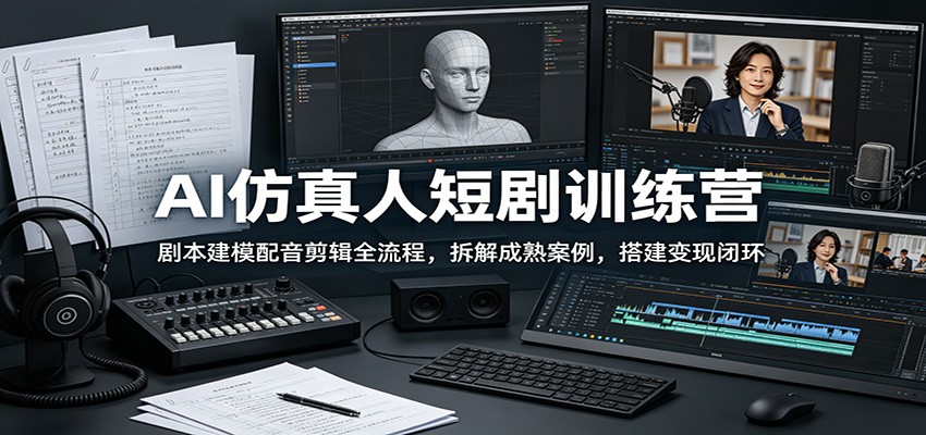 AI仿真人短剧训练营：剧本建模配音剪辑全流程，拆解成熟案例，搭建变现闭环-孔明聊项目