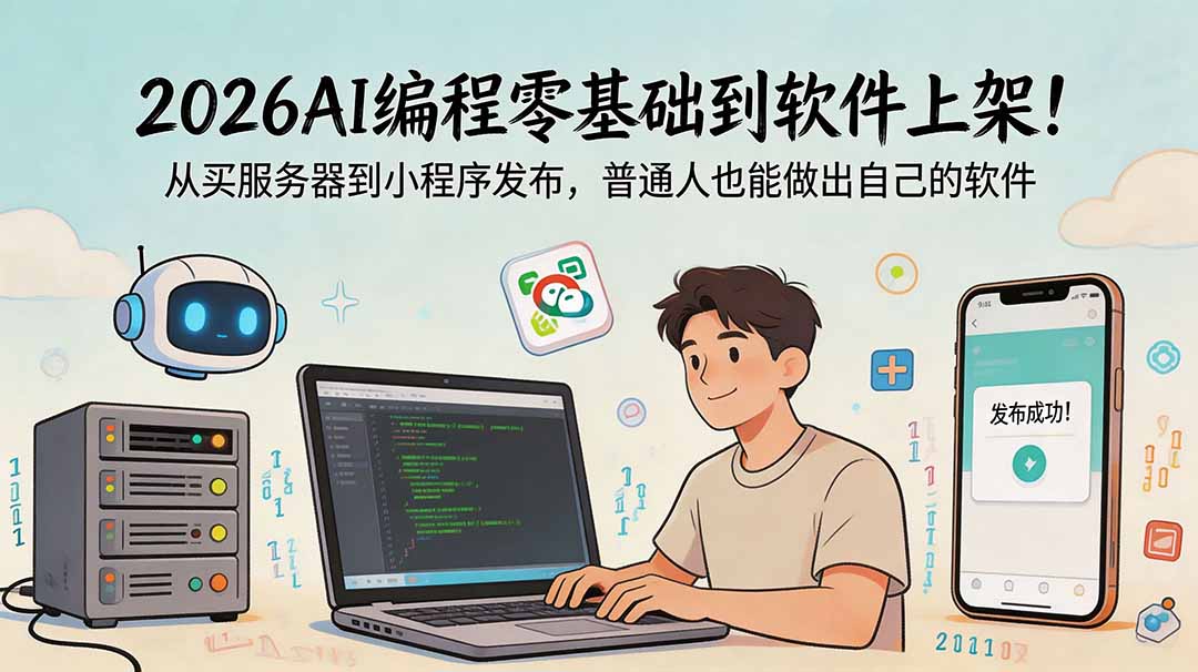 2026AI编程零基础到软件上架！从买服务器到小程序发布，普通人也能做出自己的软件-孔明聊项目