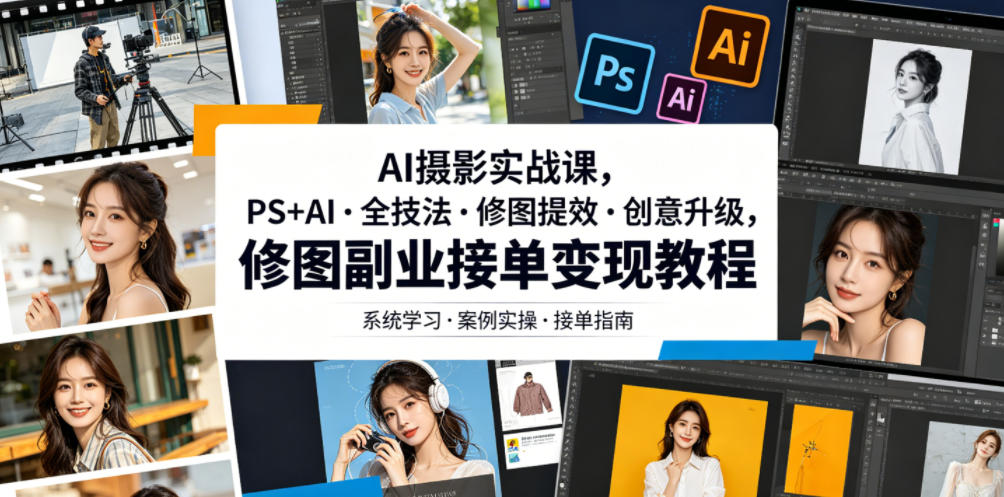AI摄影实战课，PS+AI・全技法・修图提效・创意升级，修图副业接单变现教程-孔明聊项目