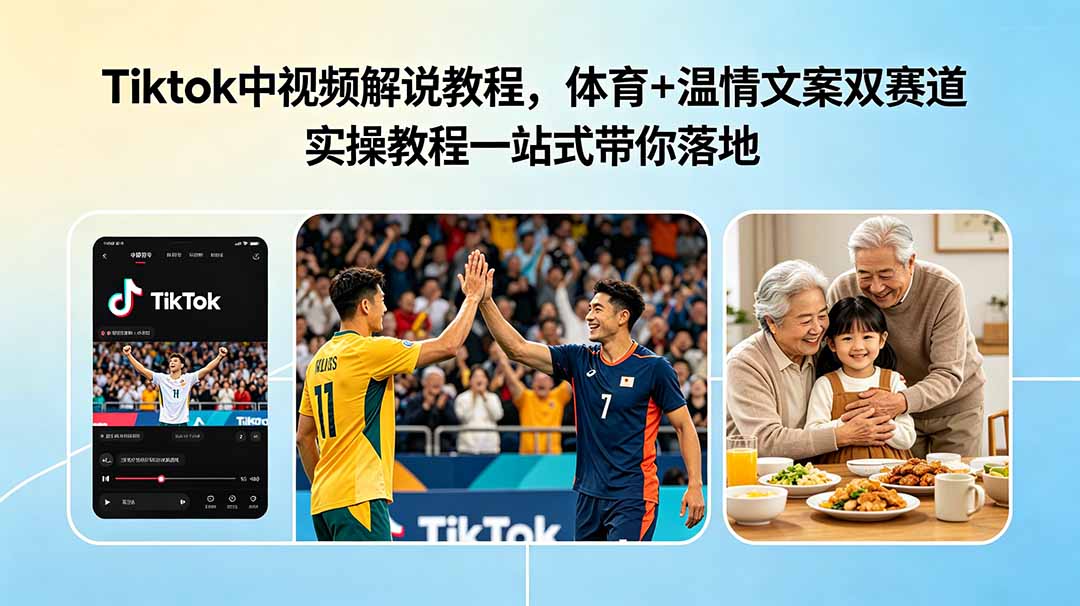 Tiktok中视频解说教程，体育+温情文案双赛道实操教程一站式带你落地-孔明聊项目