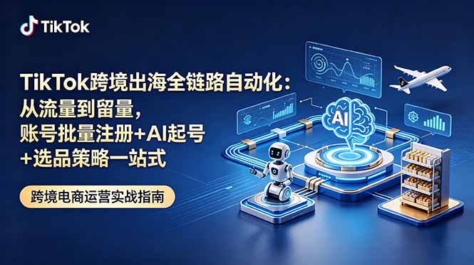 TikTok跨境出海全链路自动化：从流量到留量，账号批量注册+AI起号+选品策略一站式-孔明聊项目