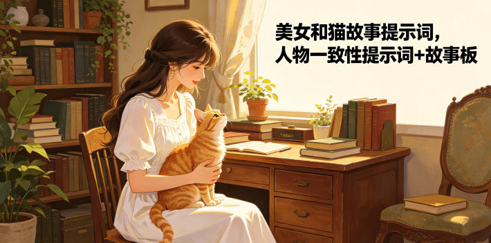 美女和猫故事提示词，人物一致性提示词+故事板-孔明聊项目
