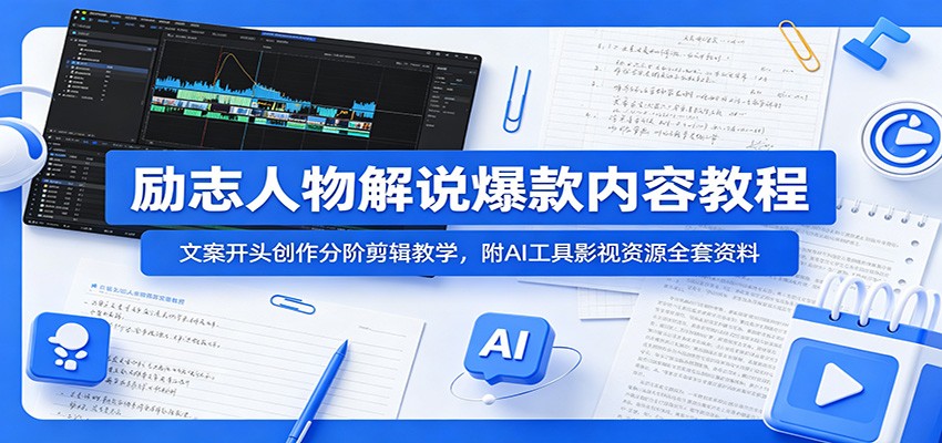 励志人物解说爆款内容教程：文案开头创作分阶剪辑教学，附AI 工具影视资源全套资料-孔明聊项目