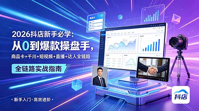 2026抖店新手必学：从0到爆款操盘手，商品卡+千川+短视频+直播+达人全链路-孔明聊项目