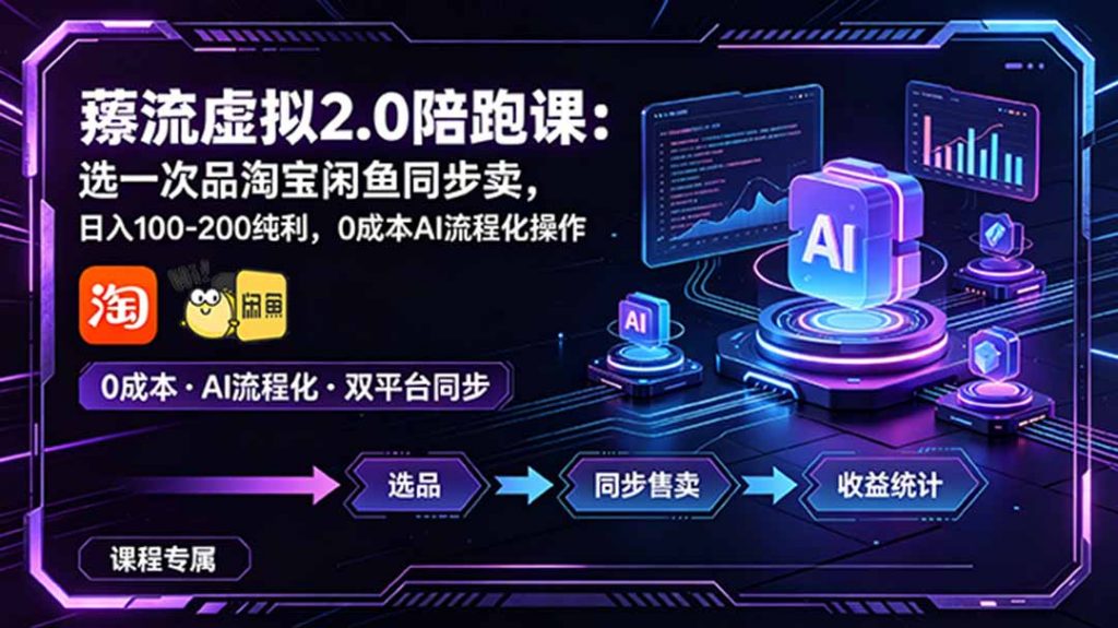 薅流虚拟2.0陪跑课：选一次品淘宝闲鱼同步卖，日入100-200纯利，0成本AI流程化操作-孔明聊项目