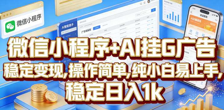 微信小程序+AI挂G广告，稳定变现，操作简单，纯小白易上手，稳定日入1k【揭秘】-孔明聊项目