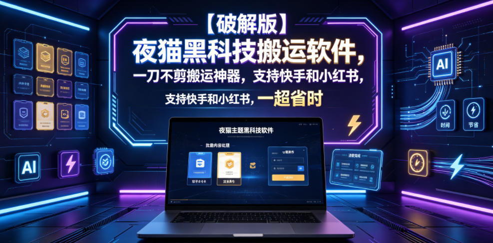 【破解版】夜猫黑科技搬运软件，一刀不剪搬运神器，支持快手和小红书，一键搬运超省时！-孔明聊项目