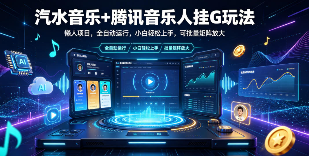 汽水音乐+腾讯音乐人挂G玩法，懒人项目，全自动运行，小白轻松上手，可批量矩阵放大【揭秘】-孔明聊项目