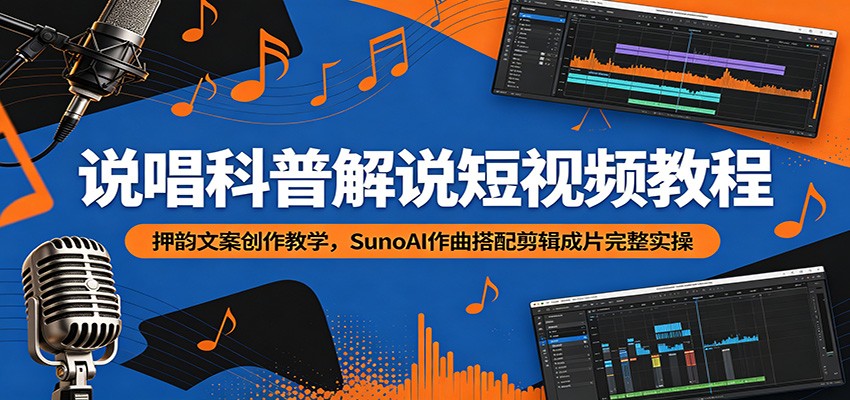 说唱科普解说短视频教程：押韵文案创作教学，SunoAI作曲搭配剪辑成片完整实操-孔明聊项目