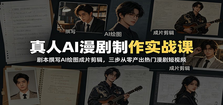 真人AI漫剧制作实战课：剧本撰写AI绘图成片剪辑，三步从零产出热门漫剧短视频-孔明聊项目
