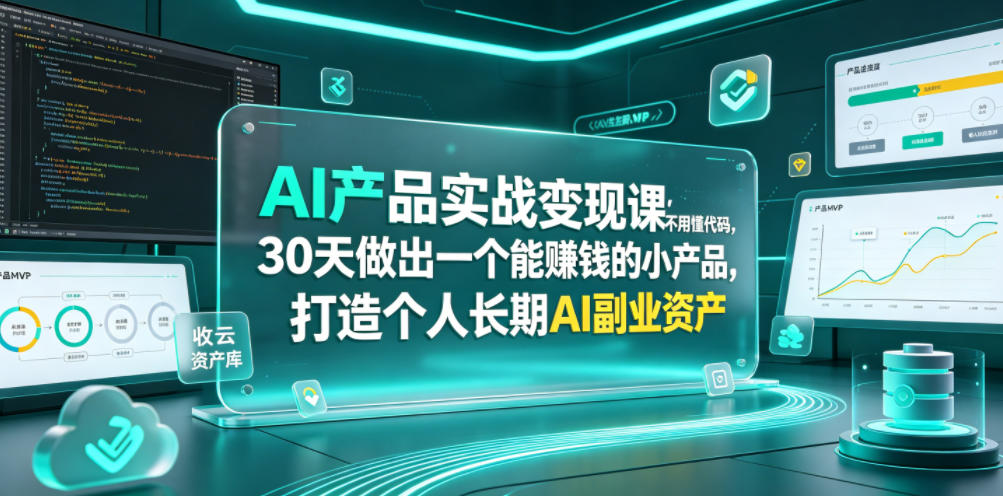 AI产品实战变现课，不用懂代码，30天做出一个能賺钱的小产品，打造个人长期AI副业资产-孔明聊项目