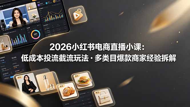 2026小红书电商直播小课，低成本投流截流玩法，多类目爆款商家经验完整拆解教学-孔明聊项目