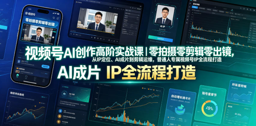 视频号AI创作高阶实战课｜零拍摄零剪辑零出镜，从IP定位、AI成片到剪辑运维，普通人专属视频号IP全流程打造-孔明聊项目