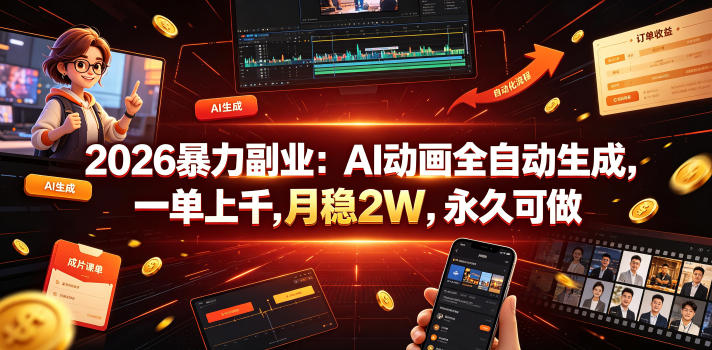 2026暴力副业：AI动画全自动生成，一单上千，月稳2W，永久可做【揭秘】-孔明聊项目