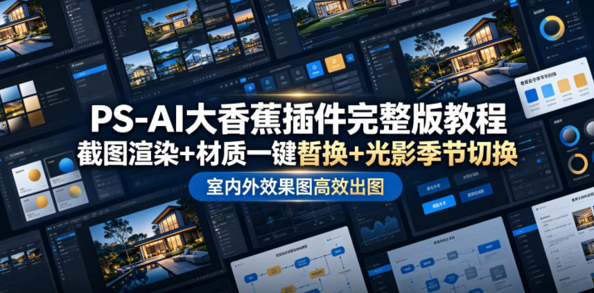 PS-AI大香蕉插件完整版教程，截图渲染+材质一键替换+光影季节切换，室内外效果图高效出图高阶课程-孔明聊项目