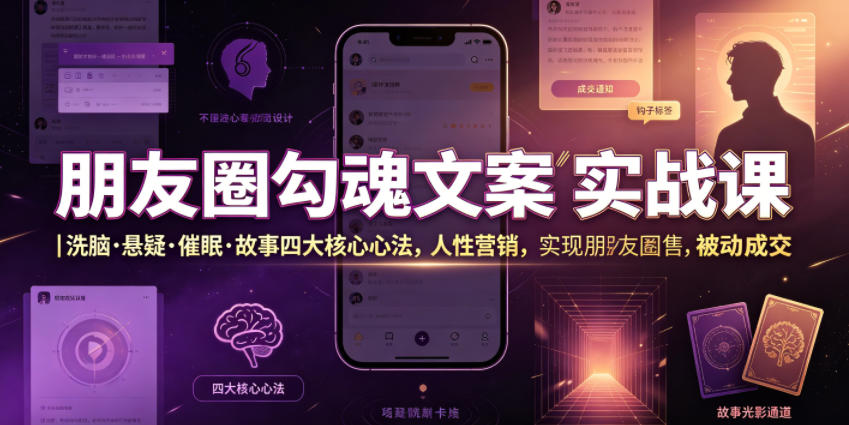 朋友圈勾魂文案实战课｜洗脑·悬疑·催眠·故事四大核心心法，吃透人性营销，实现朋友圈不销而售被动成交-孔明聊项目